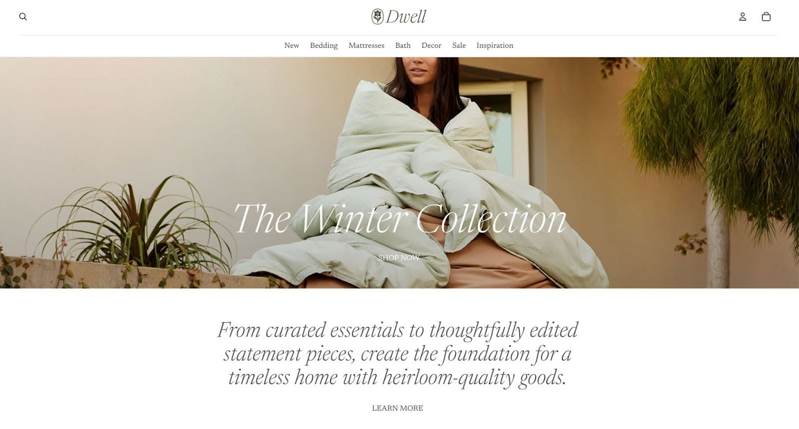 A screenshot of Shopify’s Dwell theme, which uses Newsreader in the headings, subheadings, and body.