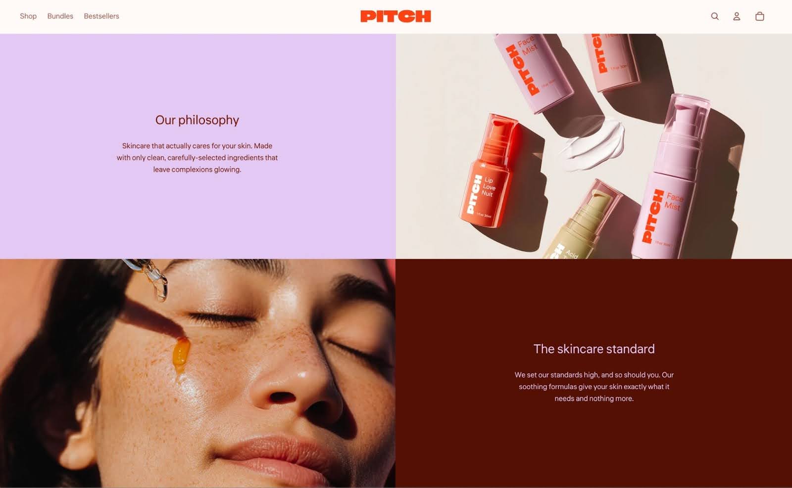 A screenshot of Shopify’s Pitch theme, which uses Liter in the headings, subheadings, and body.