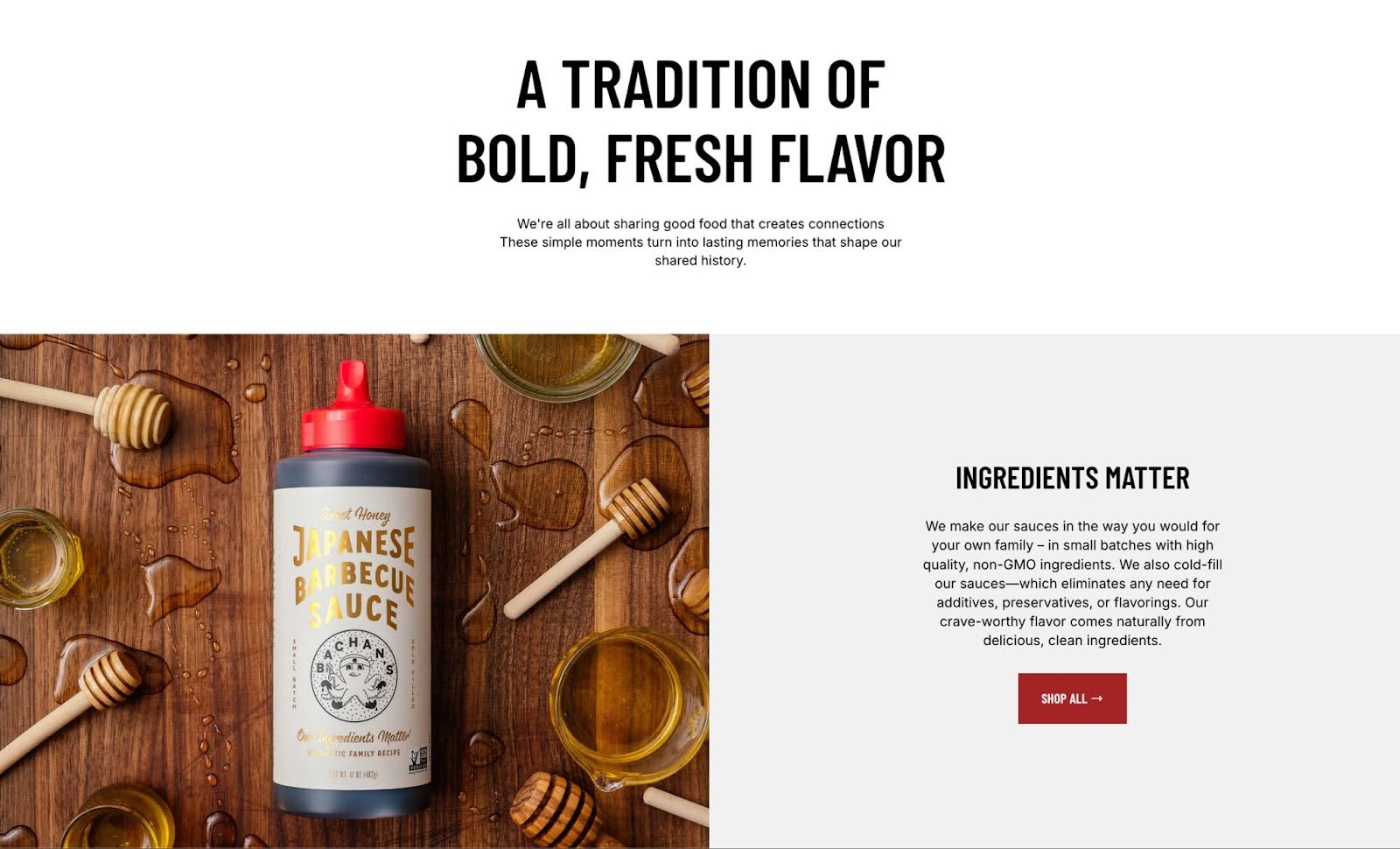 A screenshot of Shopify’s Savor theme, which uses Barlow Condensed in the headings and subheadings.