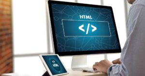 man typing computer tablet html