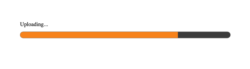 An HTML progress element, displayed in a browser, shows a short, wide bar with a black background, partially filled with an orange color.